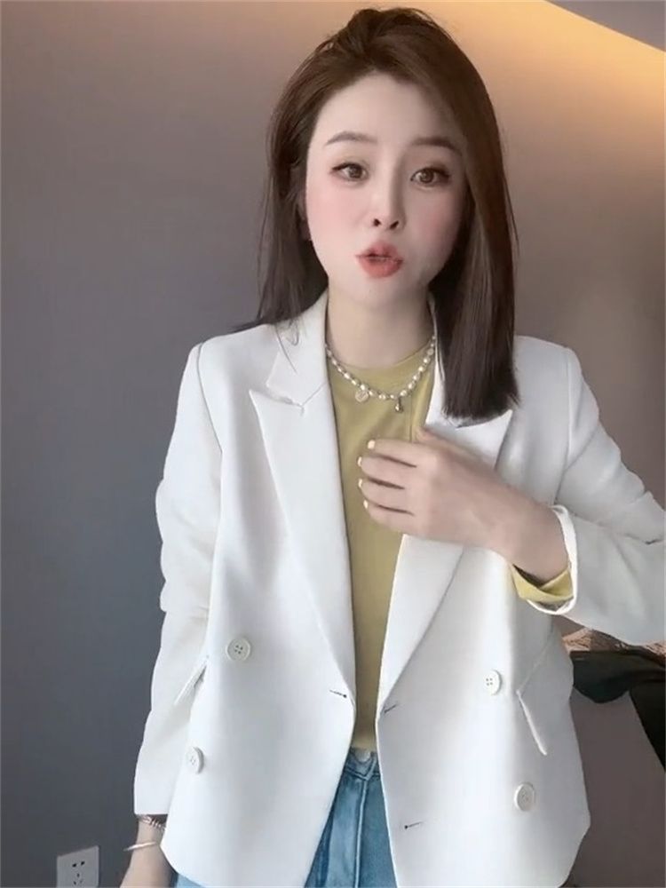 Spring and Autumn new style blazer for women, Korean version, double-breasted, high-end design, casual, versatile, short, temperamental, small suit