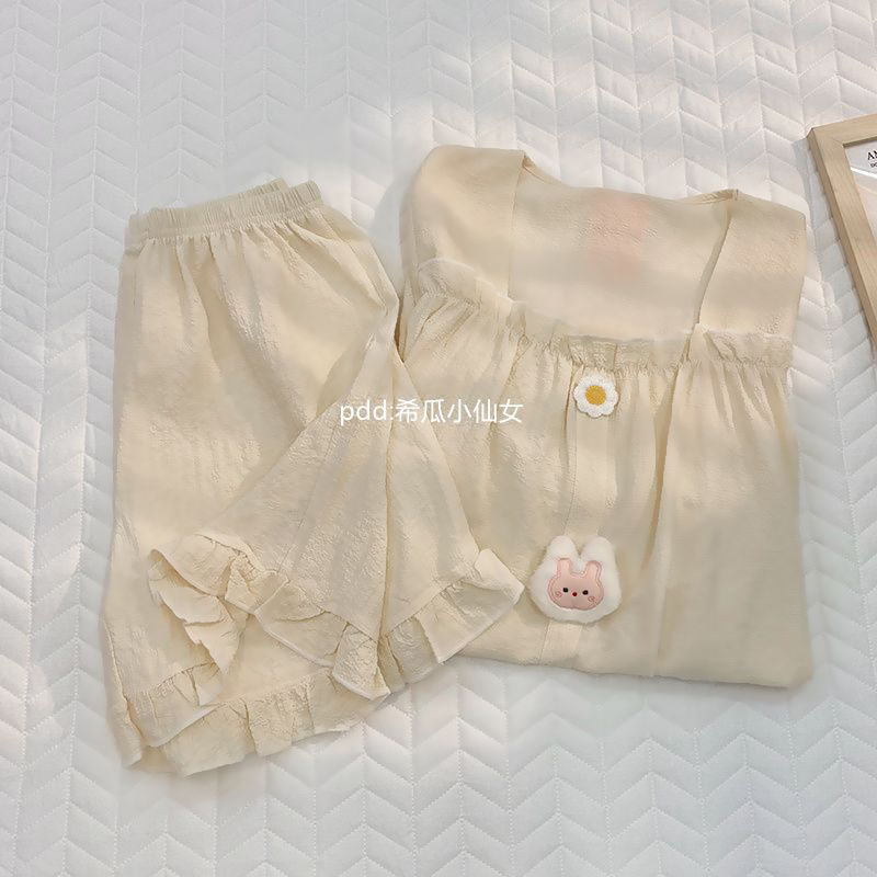 日系可愛兔子睡衣女夏季天新款短袖卡通學生甜美公主風家居服套裝