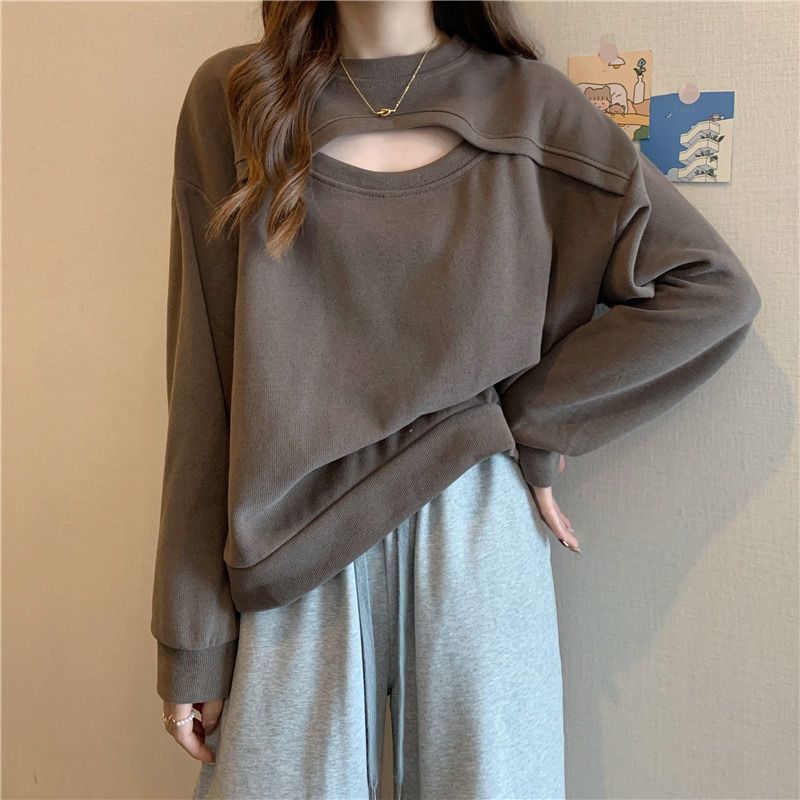 Hollow sweet and spicy style small friendly sexy top hot girl sweater girls spring and autumn models slightly fat and thin T-shirt