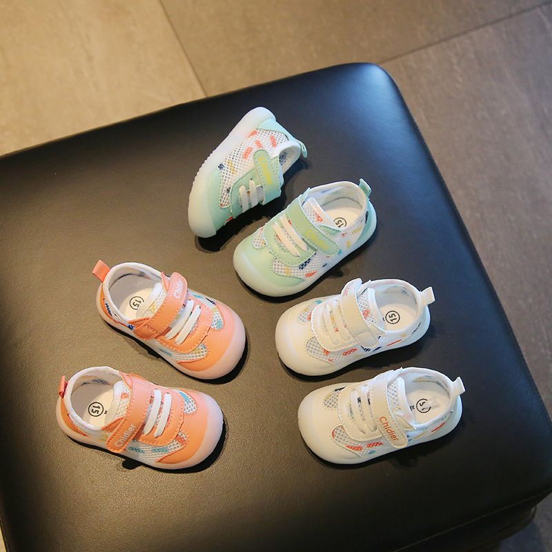 小溜宝夏季婴儿学步鞋软底宝宝网面透气鞋1到2岁男女宝超轻不掉鞋