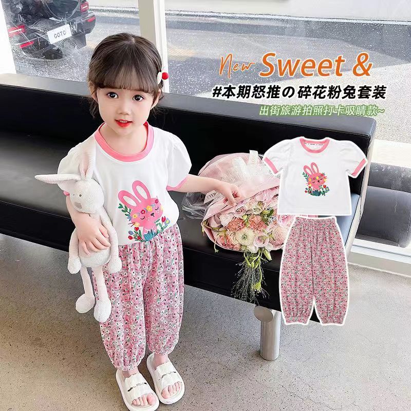 Baby summer clothes, fashionable and thin, girls, a complete set of new children's ultra-thin, casual, fashionable and sweet trendy clothes