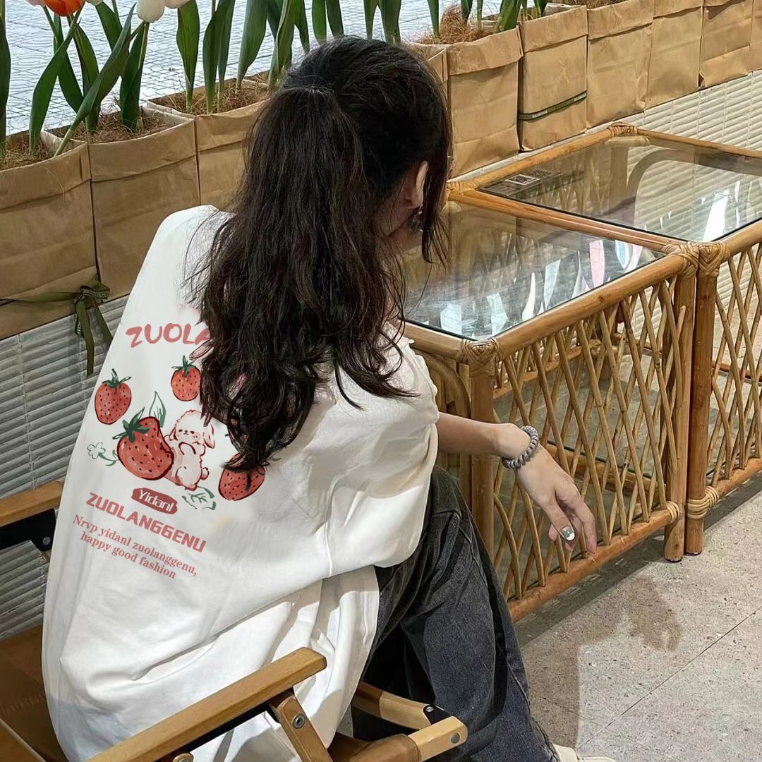 100%純棉280克重磅短袖t恤女2023新款夏寬鬆港風百搭上衣ins潮牌