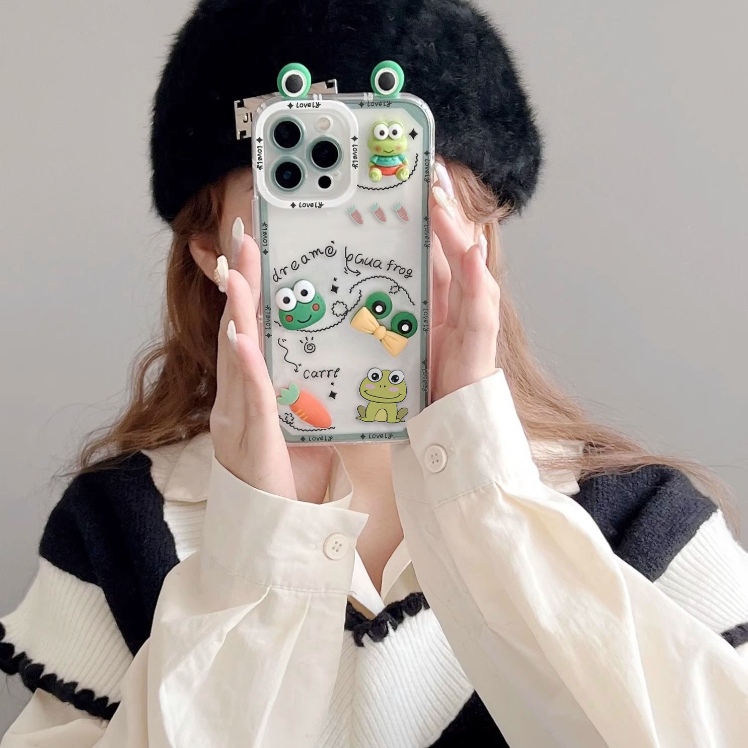 Fun frog three-dimensional suitable for iPhone14promax mobile phone case Apple 13 cartoon 12 all-inclusive 11 soft shell XR