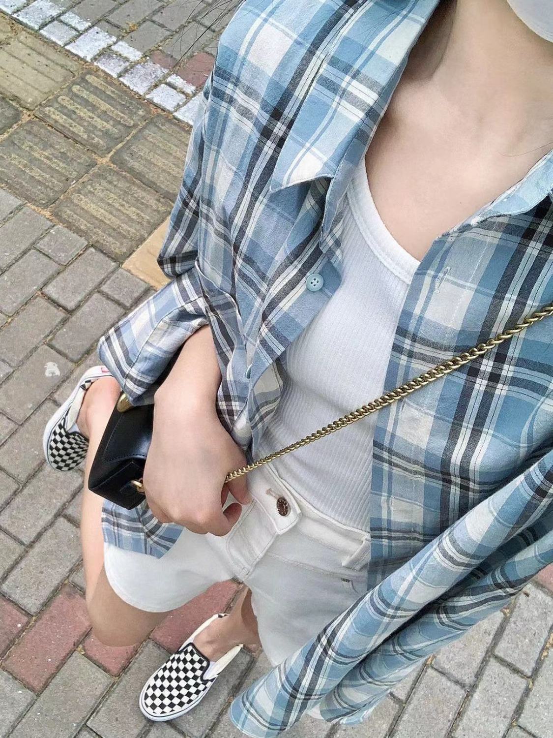 夏季新款格子襯衫外搭女寬鬆顯瘦慵懶風薄款襯衣百搭休閒防曬開衫