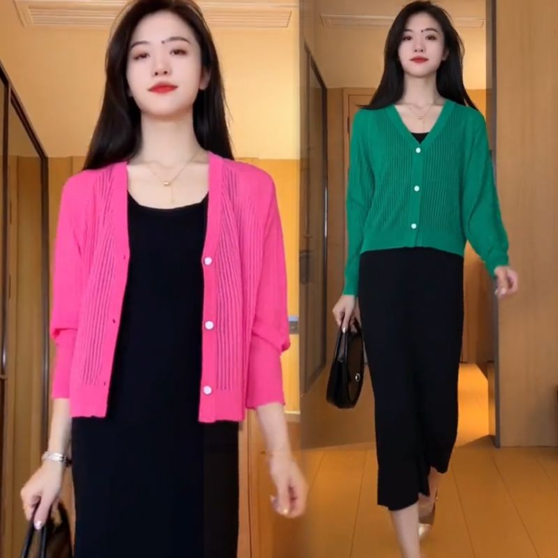 Blue sea Yinuo thin section air-conditioned shirt ice silk knitted cardigan sun protection clothing women 2023 summer loose shawl blouse tide