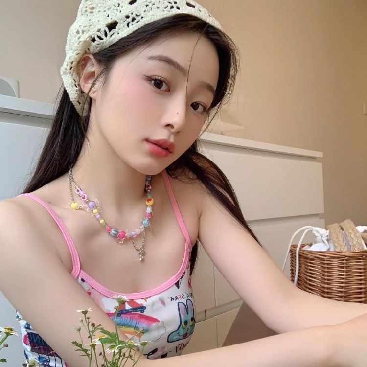 多巴胺女孩彩色項鍊女小眾設計感甜美串珠鎖骨鏈網紅甜酷辣妹頸鏈
