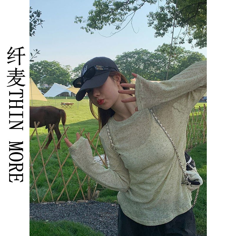 纖麥THIN MORE甜美薄款防曬罩衫t恤女夏季寬鬆休閒長袖防曬上衣女