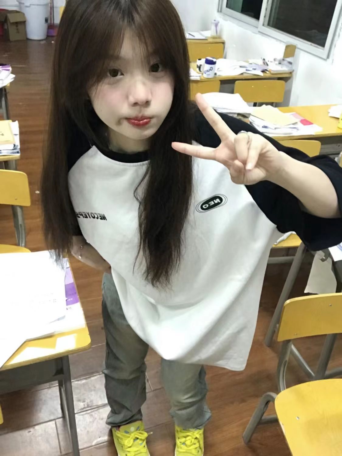 100%純棉學院風插肩拼接短袖T恤女學生夏季ins撞色設計感上衣潮