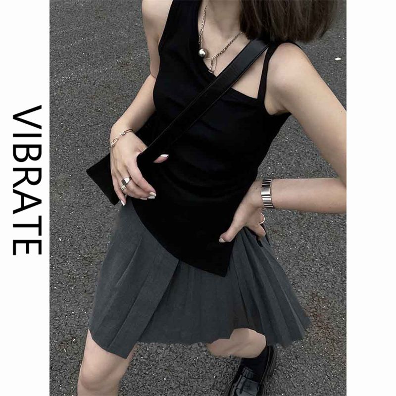 VIBRATE美式街頭吊帶背心女夏季修身顯瘦短款上衣針織內搭外穿潮