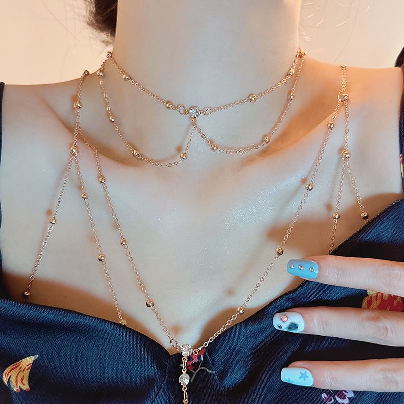 歐美時尚閃鑽bikini胸鏈女身體鏈性感比基尼立體後背鏈露背裝配飾