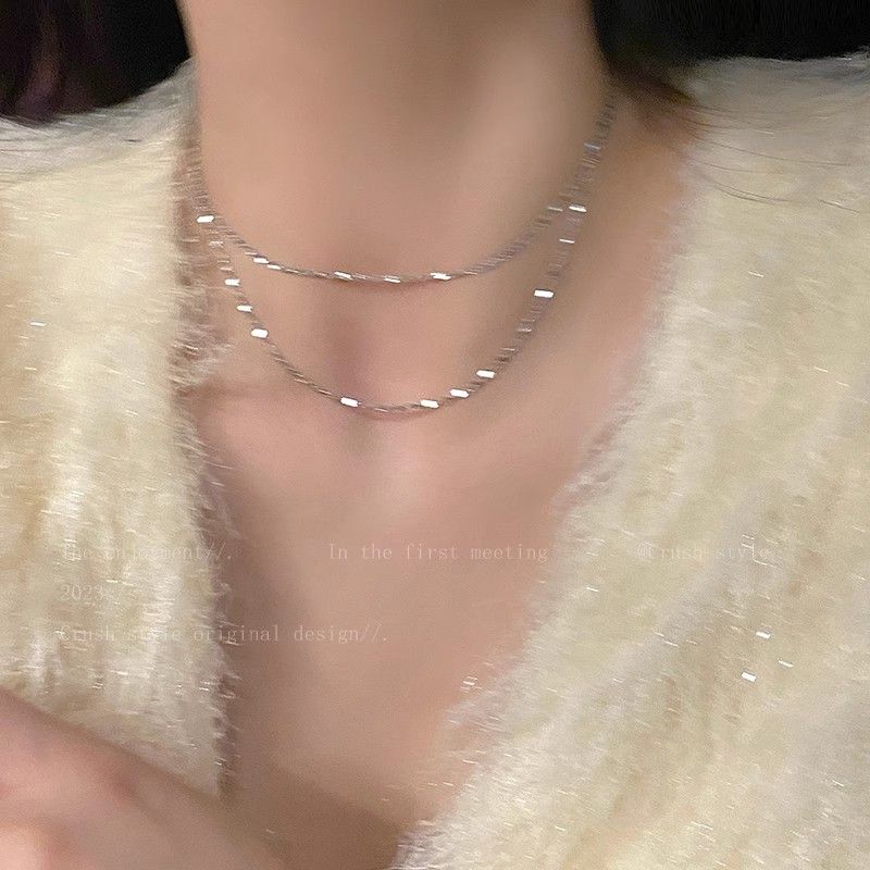 細閃波光粼粼雙層疊戴項鍊女輕奢小眾簡約冷淡風蛇骨鏈ins鎖骨鏈