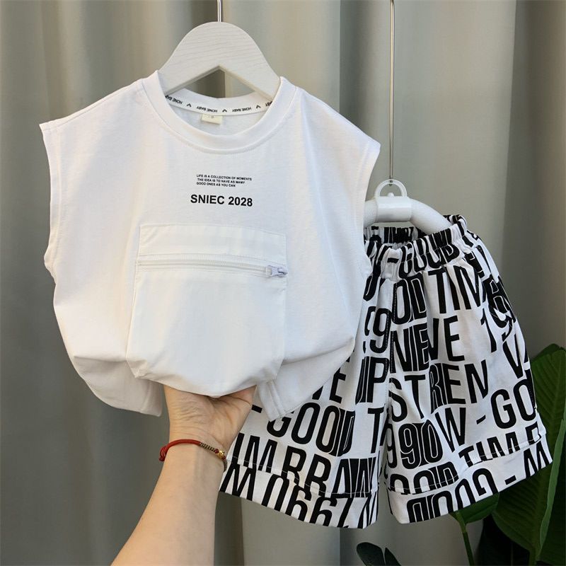 童夏裝背心套裝2023新款洋氣潮寶寶夏季無袖衣服兒童痞帥兩件套