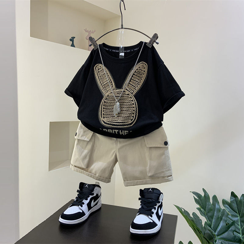 男童夏裝套裝2023新款洋氣寶寶網紅炸街短袖衣服兒童夏季痞帥童裝