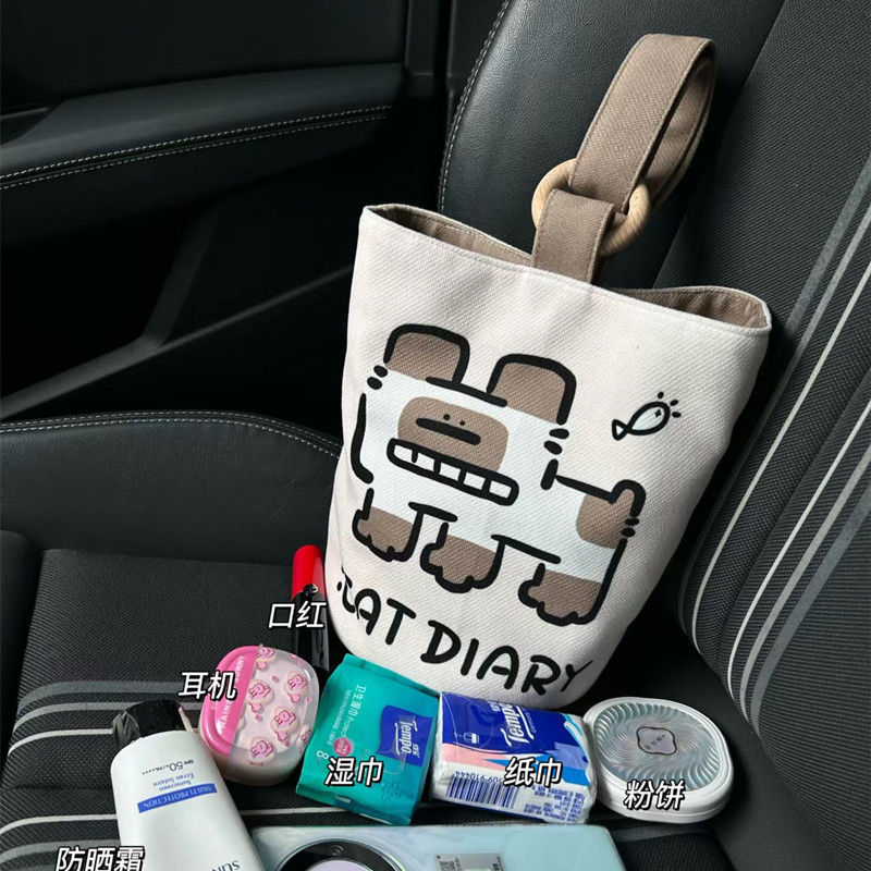  New Office Worker Portable Tote Bag Canvas Bucket Bag Cute Bucket-shaped Hand-carrying Lunch Bag Handbag