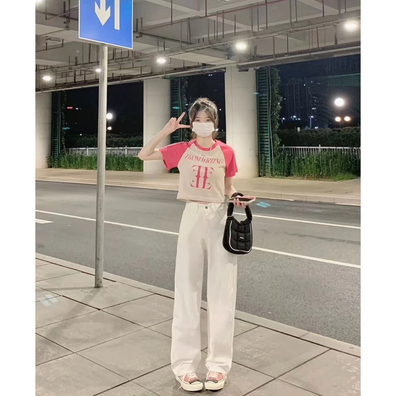 春秋季白色百搭牛仔褲女水洗簡約拖地長褲遮肉闊腿寬鬆小眾歐美風