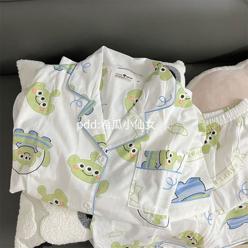 可愛三眼仔睡衣女夏季天新款短袖ins日系卡通學生家居服套裝外穿