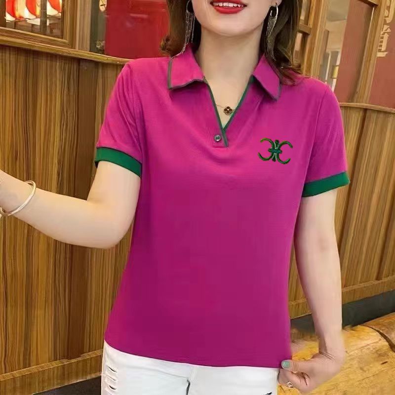 短袖t恤女有領夏季時尚氣質中年媽媽寬鬆半袖減齡polo衫翻領大碼