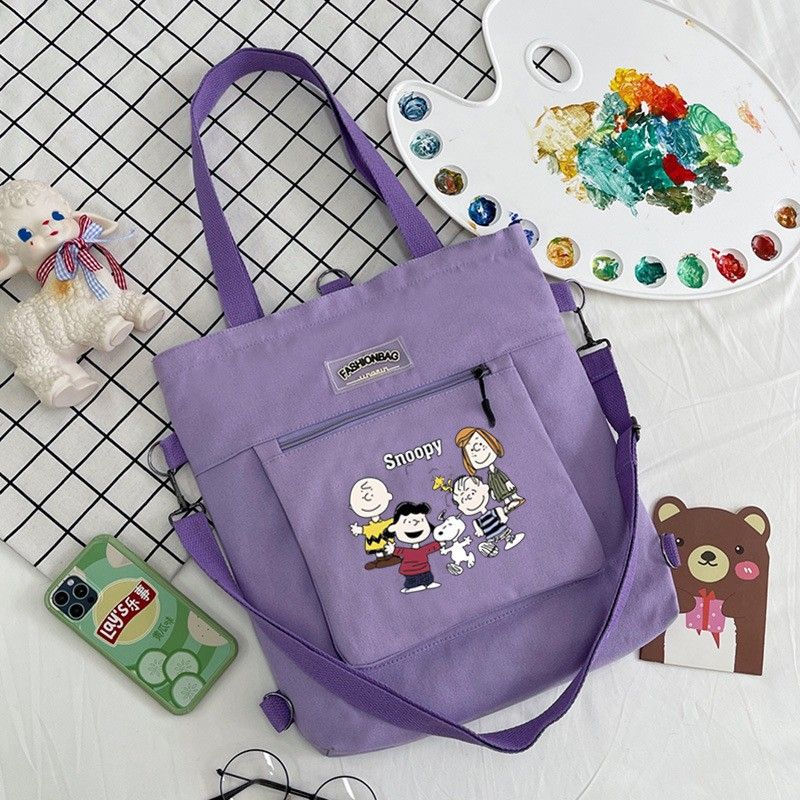 New Versatile Canvas Bag Student INS Large Capacity Shoulder Bag Classroom Study Bag Cartoon Handbag Backpack