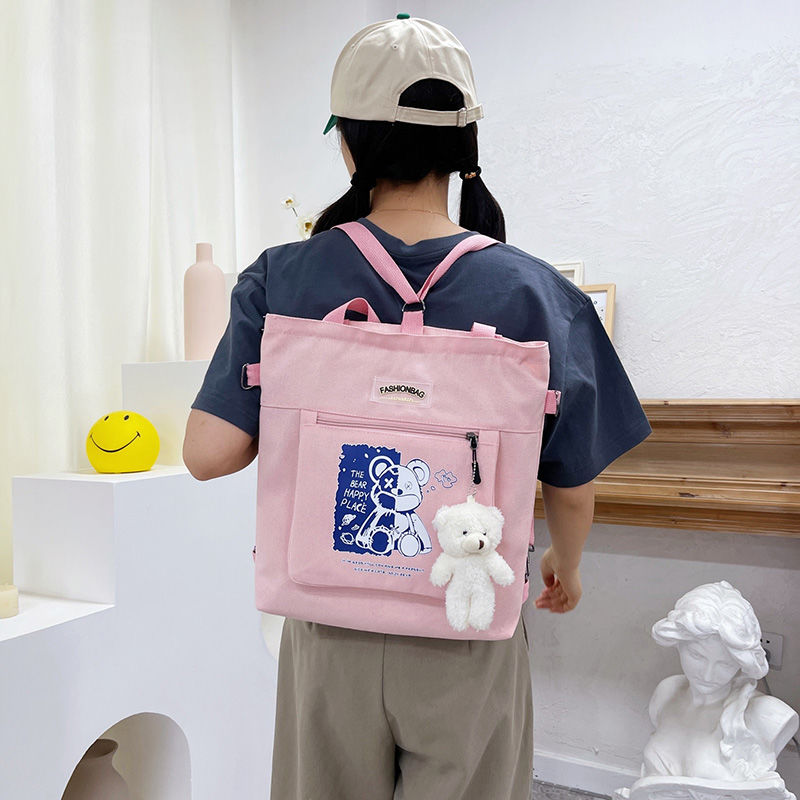 New Versatile Canvas Bag Student INS Large Capacity Shoulder Bag Classroom Study Bag Cartoon Handbag Backpack