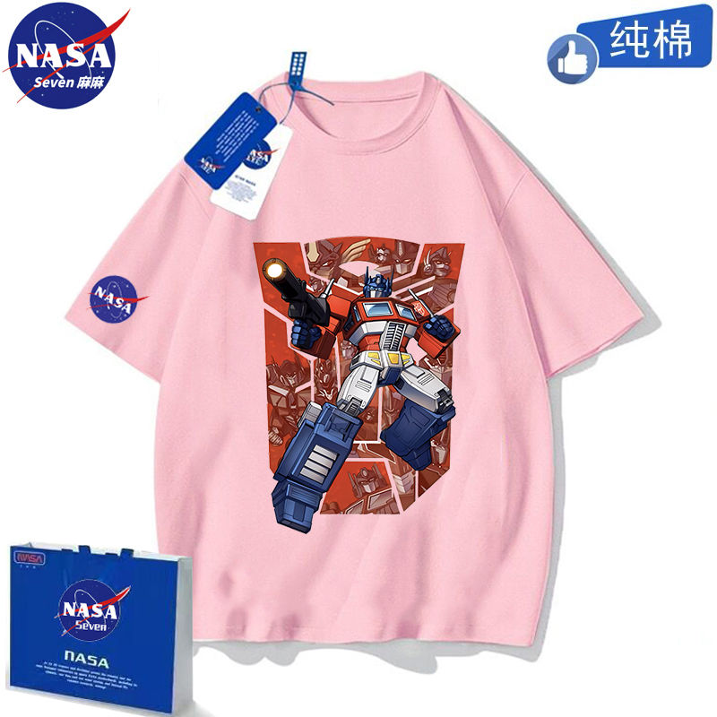 NASA儿童纯棉T恤变形金刚衣服夏季卡通擎天柱短袖亲子装父子上衣