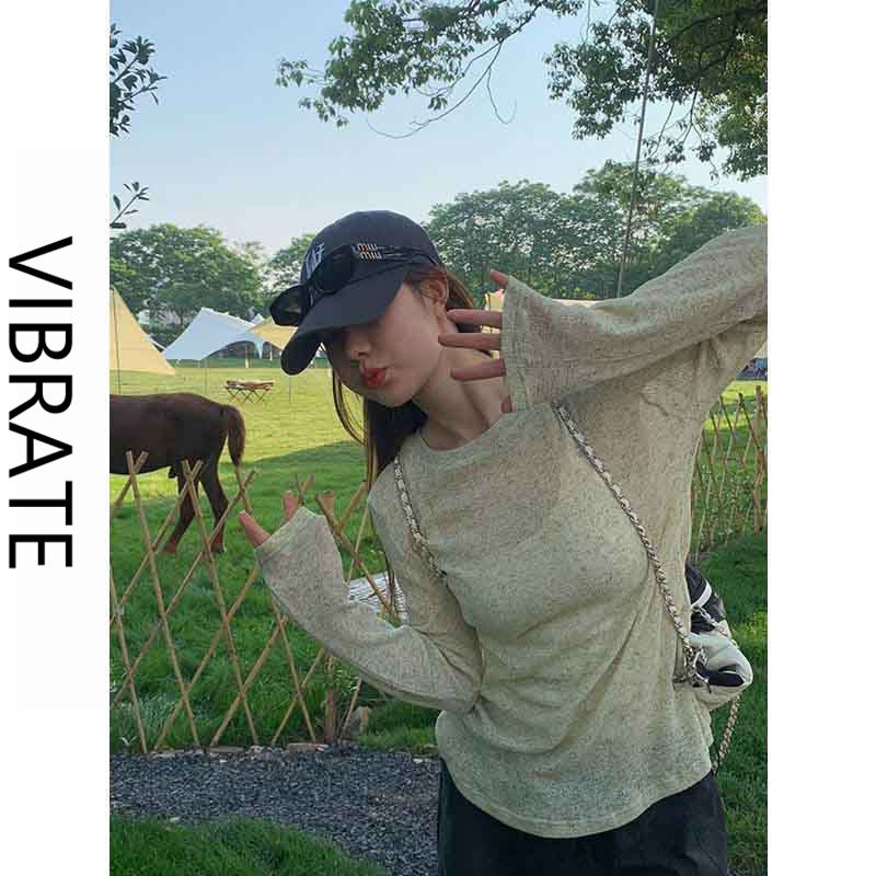 VIBRATE韓版甜美薄款防曬罩衫t恤女夏季寬鬆休閒長袖防曬上衣女