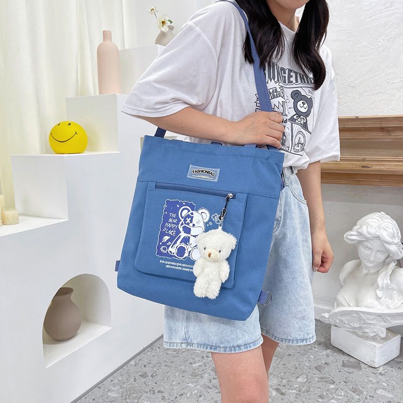 New Versatile Canvas Bag Student INS Large Capacity Shoulder Bag Classroom Study Bag Cartoon Handbag Backpack