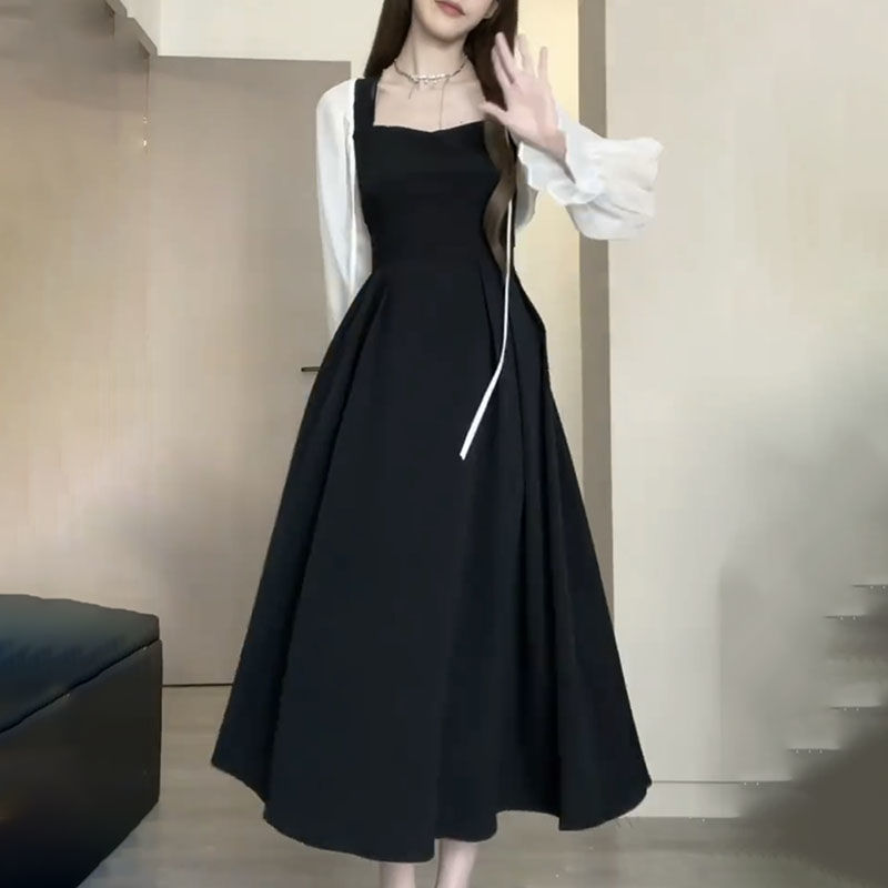 Korean style solid color design sense back bow tie strap dress + sun protection top a variety of matching suits