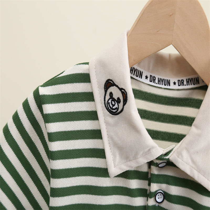 Children's lapel polo shirt 2023 summer new baby short-sleeved T-shirt boys striped casual cotton top trendy