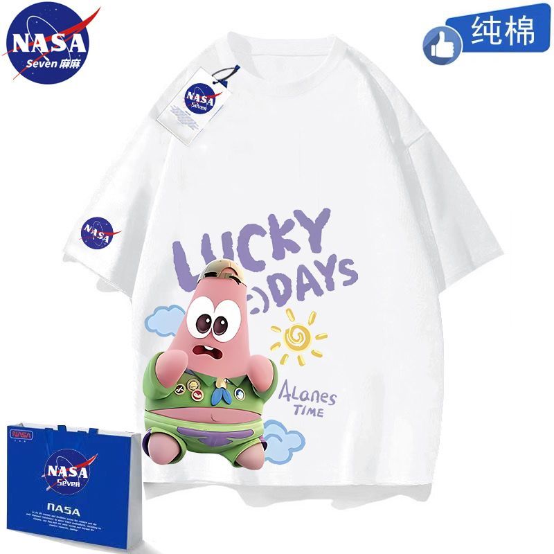 NASA SpongeBob SquarePants Patrick Star T-shirt boys and girls summer clothing pure cotton short-sleeved thin breathable cartoon student tops