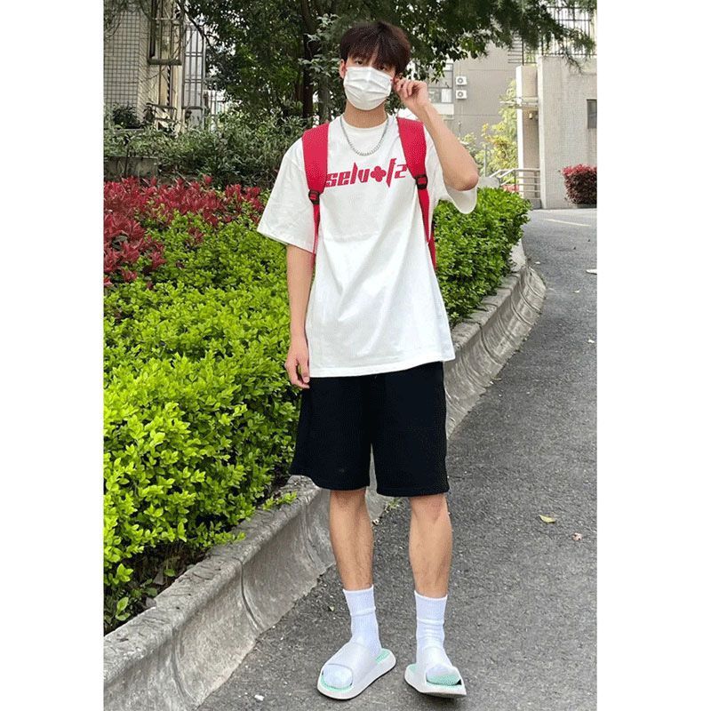 夏季歐美式vibe街頭基礎款純色直筒短褲男痞帥嘻哈百搭五分運動褲