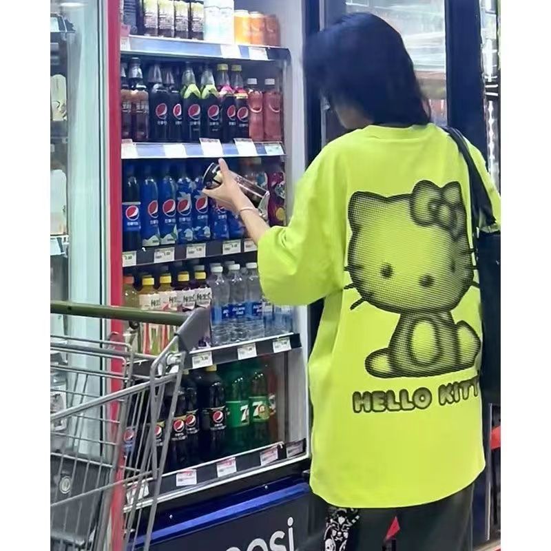 100%純棉印花短袖T恤女ins潮學生韓版美式復古中長款寬鬆上衣半袖