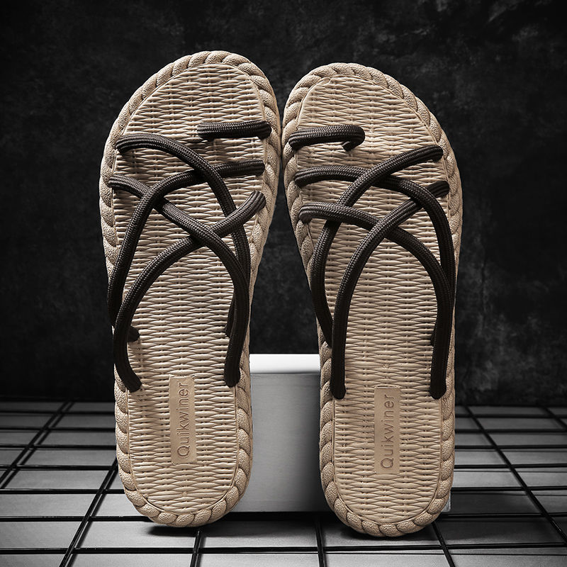 拖鞋男款夏季外穿防滑个性编织夹脚人字拖男士越南休闲涉水沙滩鞋