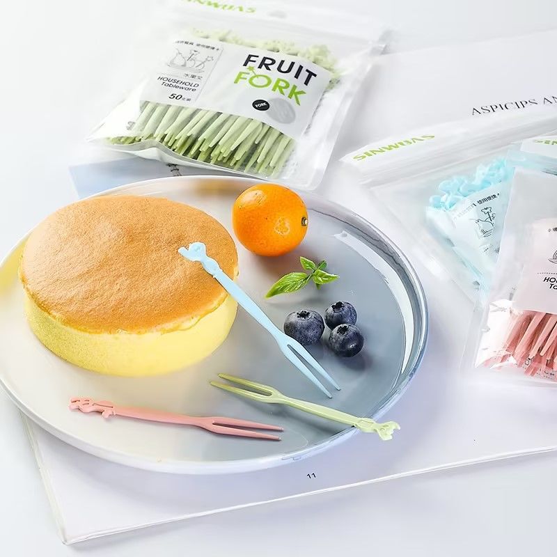 水果叉套装水果签一次性塑料两齿家用吃水果蛋糕甜品叉点心小叉子