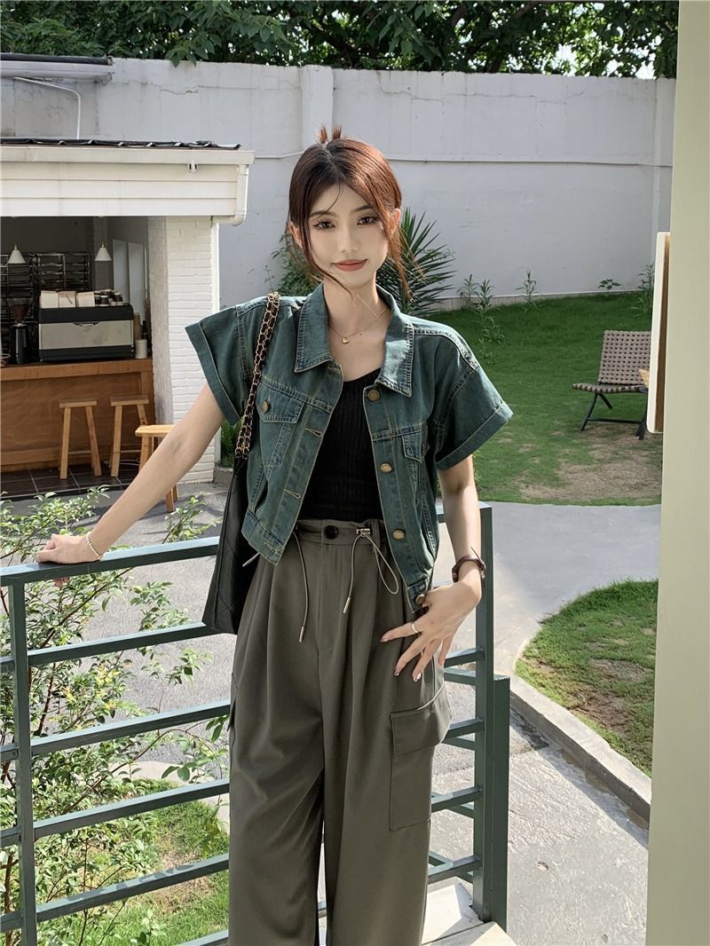 Retro Washed Old Short-sleeved Denim Shirt Jacket Women's Hong Kong Style Summer Commuting Loose Slim Casual Top Trend