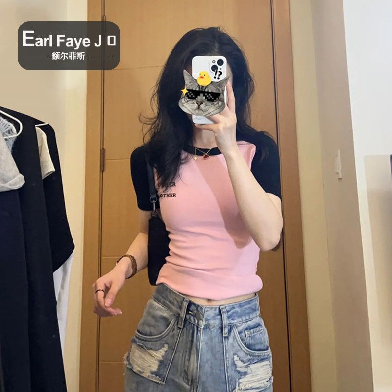 [Positive shoulder pure cotton] short-sleeved t-shirt women's summer new design sense niche slim slim hot girl short top
