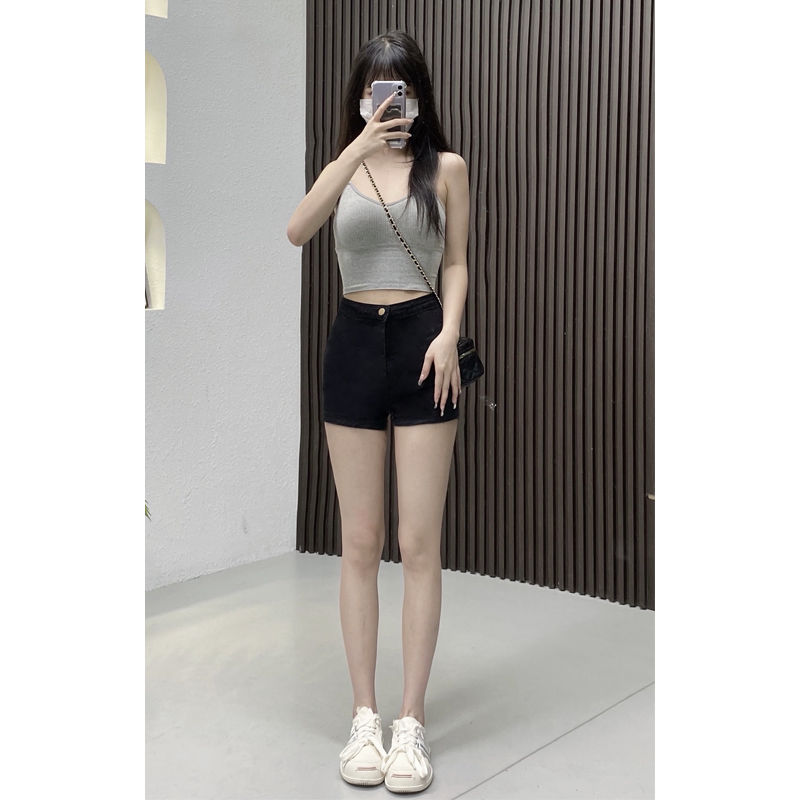黑色牛仔褲女夏裝港風設計感高腰顯瘦熱褲緊身辣妹超短褲ins褲子