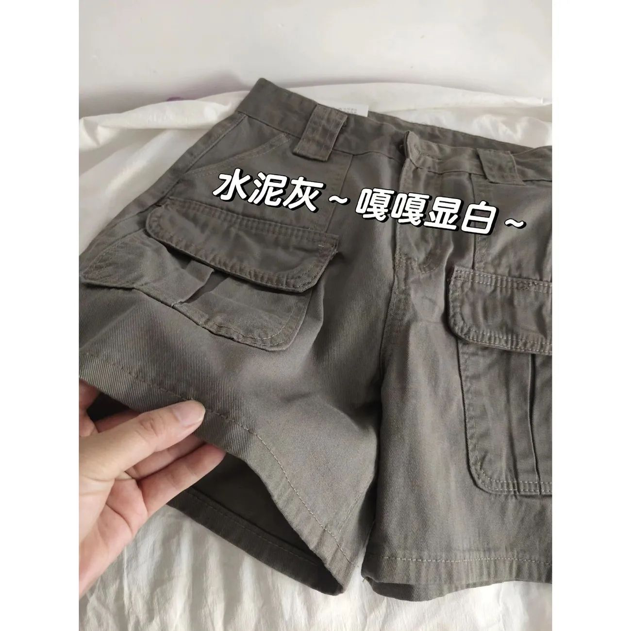 2023夏季薄款水泥灰工裝牛仔短褲女美式復古水洗口袋休閒褲酷帥氣