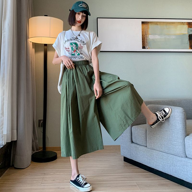 Skirts for women summer thin  new casual workwear cropped pants loose military green wide leg pants for small people