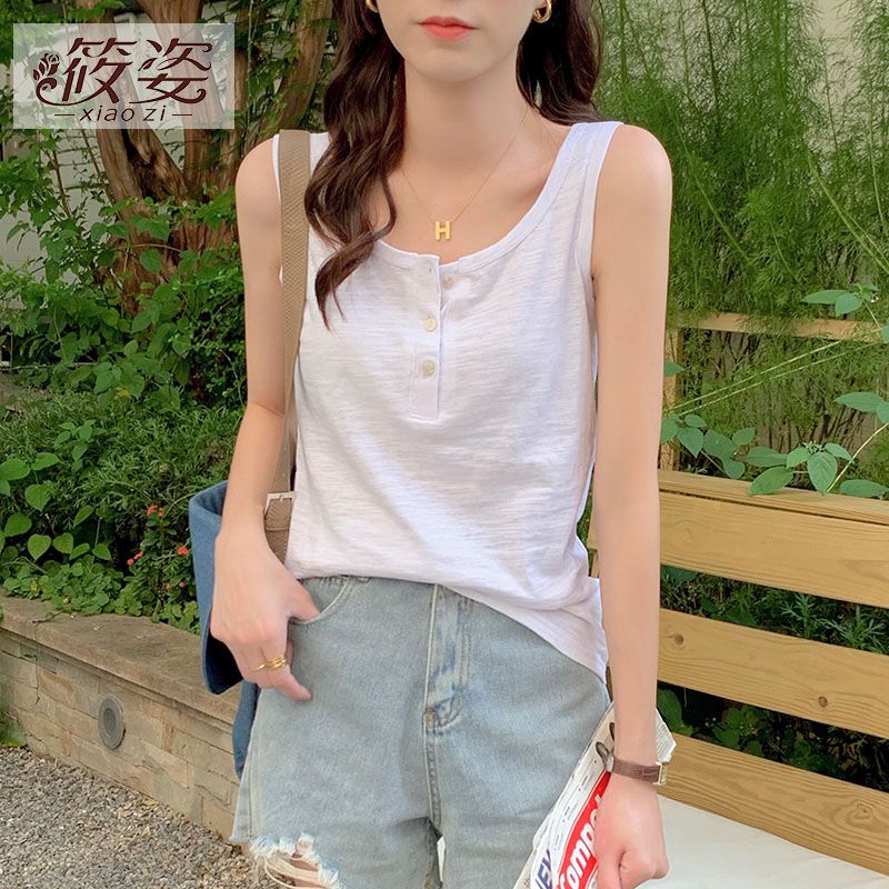 筱姿夏季大碼寬鬆吊帶背心女胖妹妹遮肚外穿內搭打底無袖t恤上衣