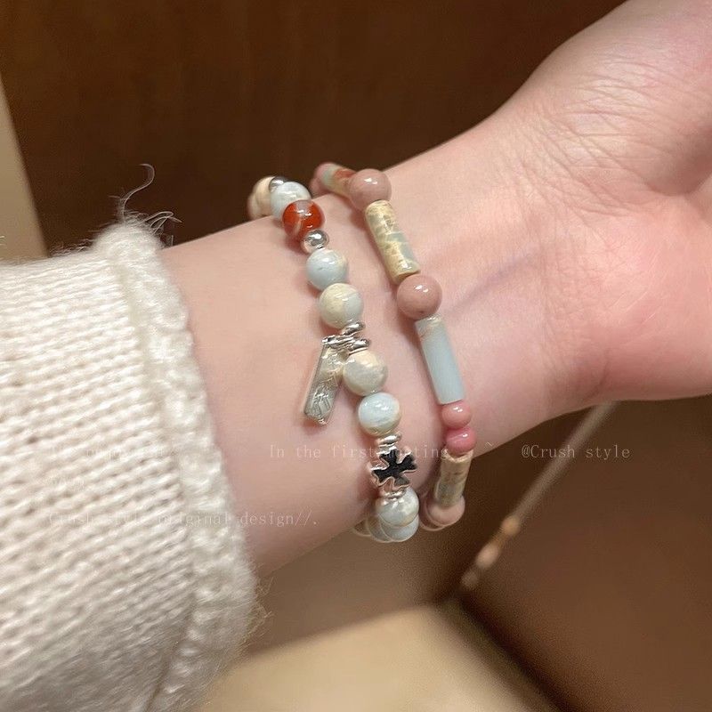 撞色串珠手鍊女夏ins小眾設計感彈力手串輕奢網紅氣質手飾