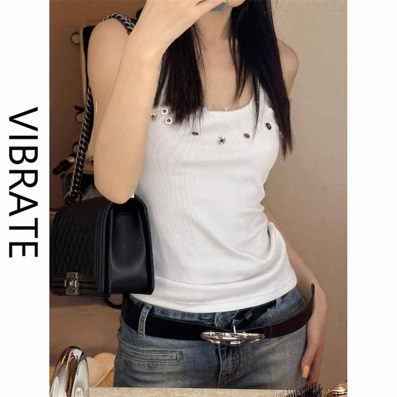 VIBRATE白色工字吊帶背心女夏季外穿辣妹修身小眾設計感無袖上衣
