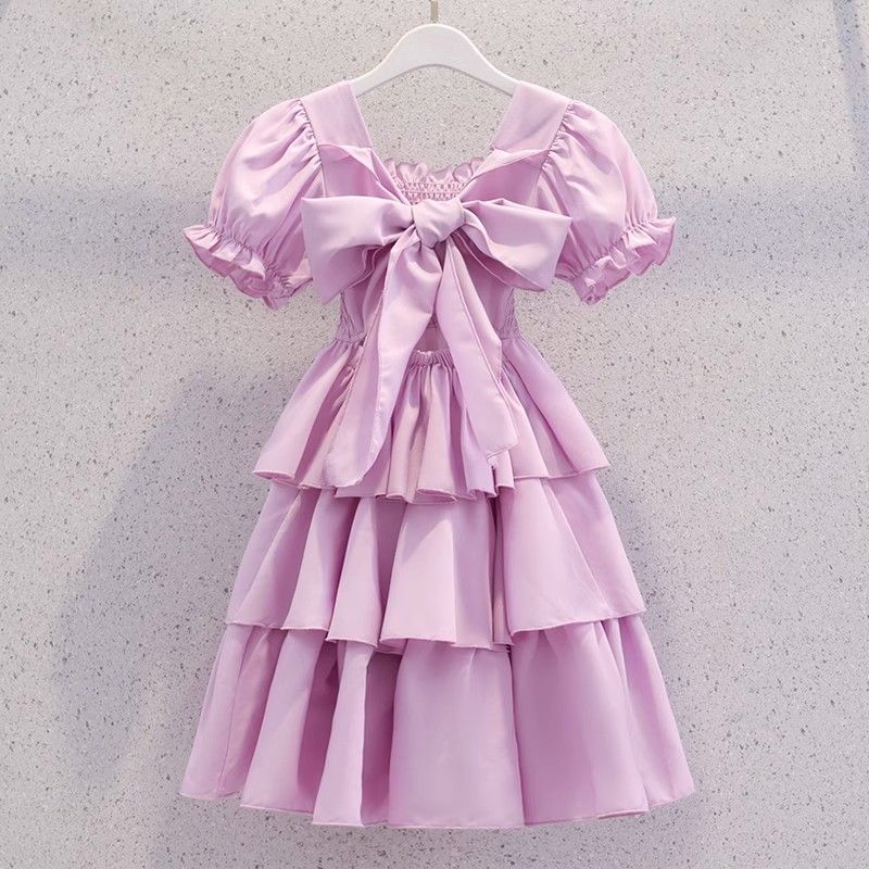 Girls dress summer fashion style children little girl backless skirt cake skirt summer new fluffy princess dress