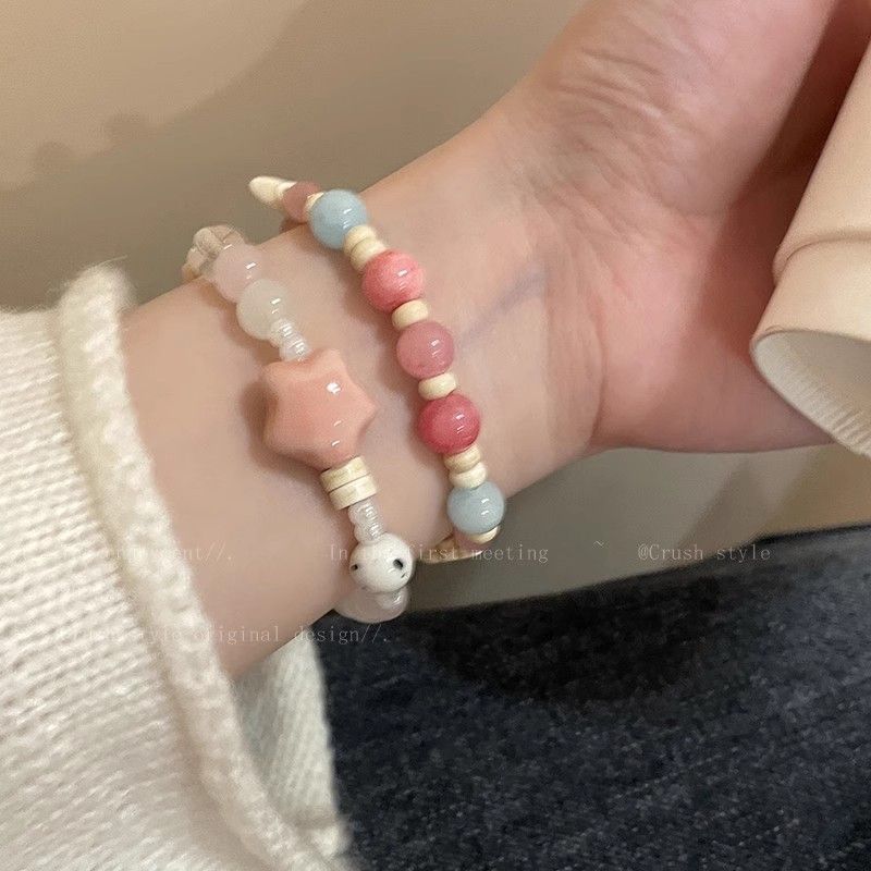 馬卡龍色系小象串珠手鍊女款夏季小眾設計閨蜜手串多巴胺手飾