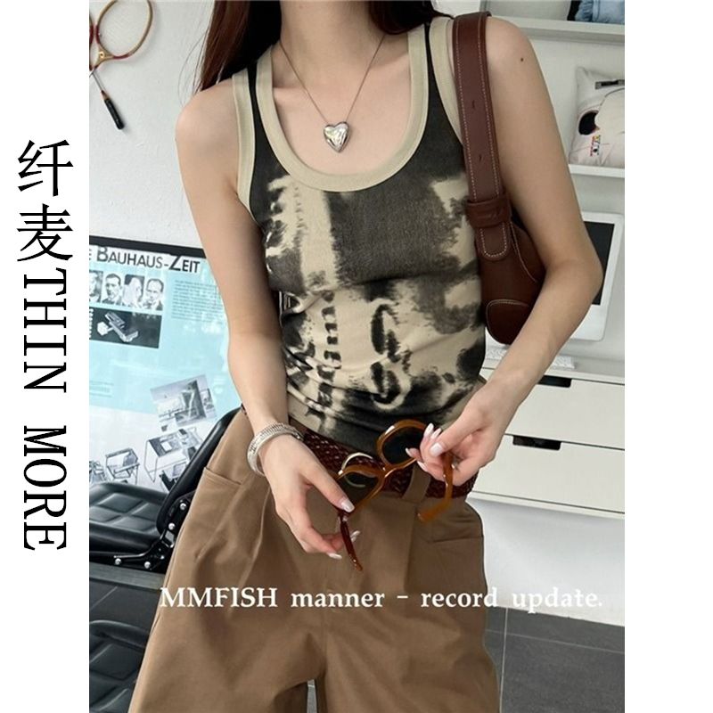 Fianmai THIN MORE summer new American retro tie-dye printed camisole women's slim sleeveless top