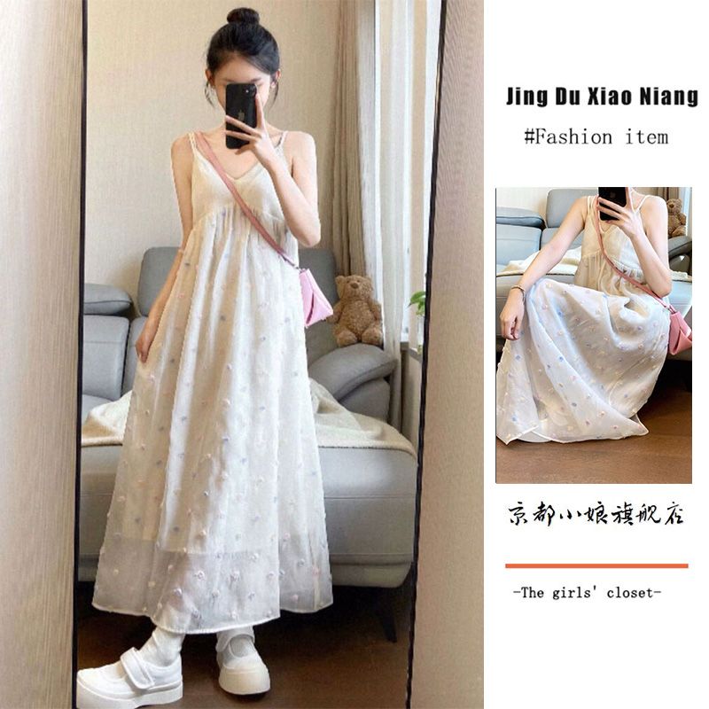 法式甜美風設計感超仙無袖吊帶連衣裙女學生韓版收腰顯瘦a字裙子