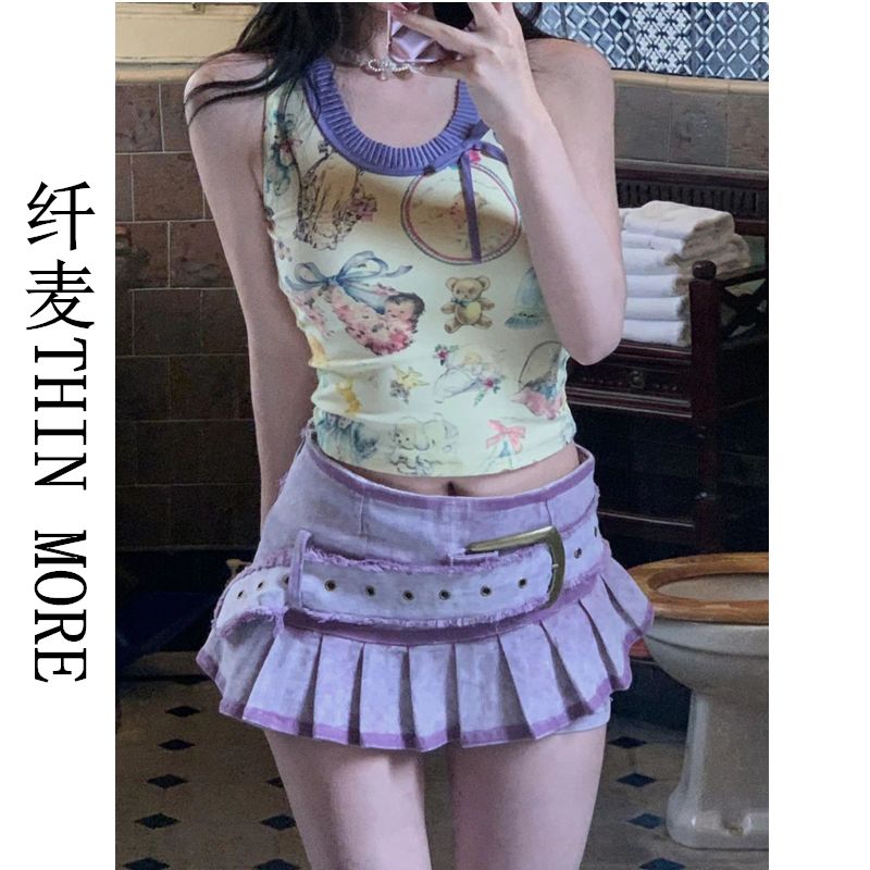 Fianmai THIN MORE Sweet Desire Cupid Retro Cartoon Printed Camisole Women's Summer Design Waist Inner Layer