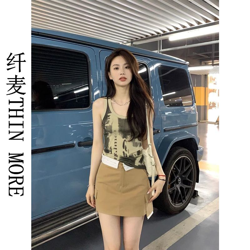 Fianmai THIN MORE American retro design graffiti camisole women's summer slimming sleeveless top