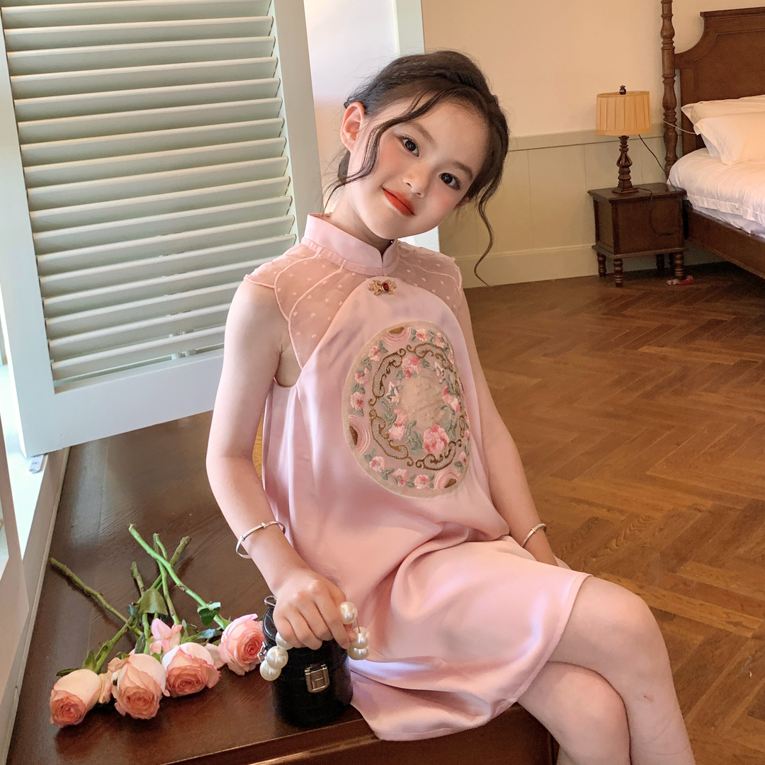 Original children's clothing girls Chinese style stand collar cheongsam dress summer new style children's embroidered sleeveless vest dress