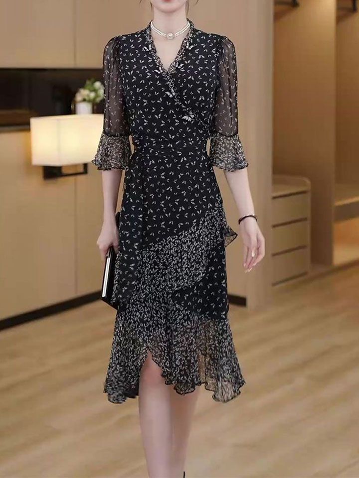 时尚高级感超仙气质连衣裙2023夏季新款收腰显瘦遮肉减龄优雅裙子
