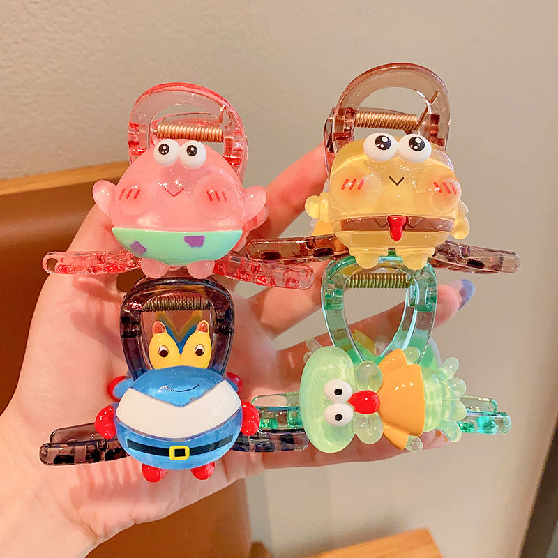 海綿寶寶抓夾可愛夏季馬尾卡通鯊魚夾兒童盤發不傷發韓版發卡髮飾
